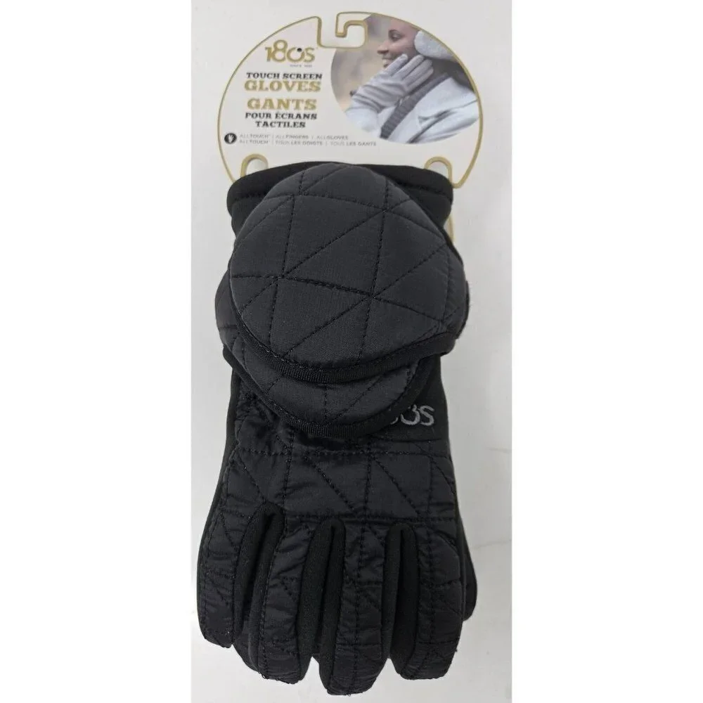 180's Ear Warmers & Touch Screen Glove Women Shetland Gift Set, Medium, Black